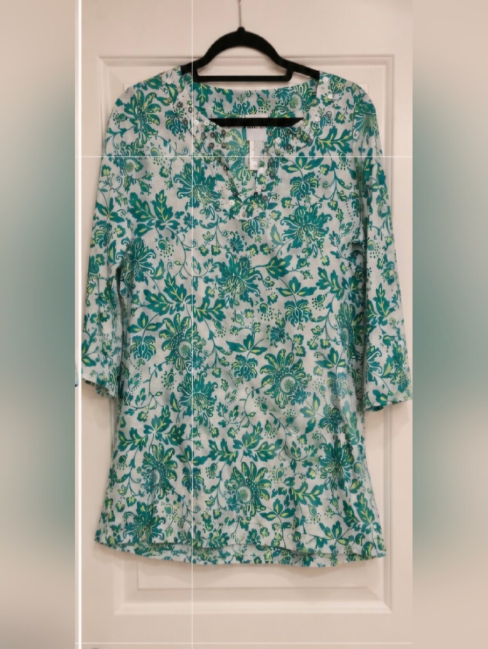 Kate Hill Aqua & Teal Floral Split-Neck Tunic